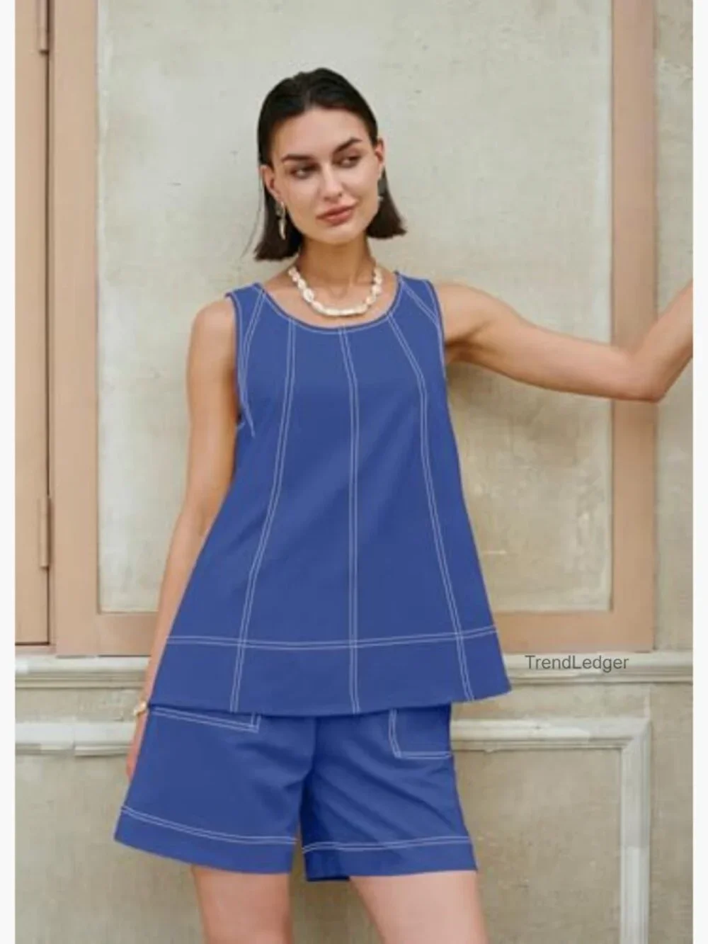 Sleeveless Tank Top and Shorts Matching Set with Pockets